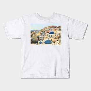 Santorini Blue Domed Churches Kids T-Shirt